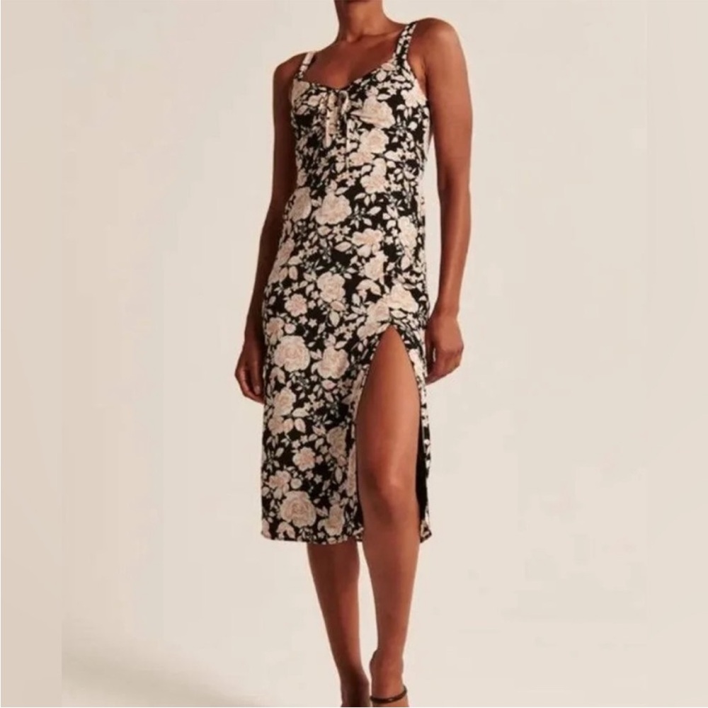 Abercrombie & Fitch Cinch Front Floral Midi Dress Slit Front Small Petite SP